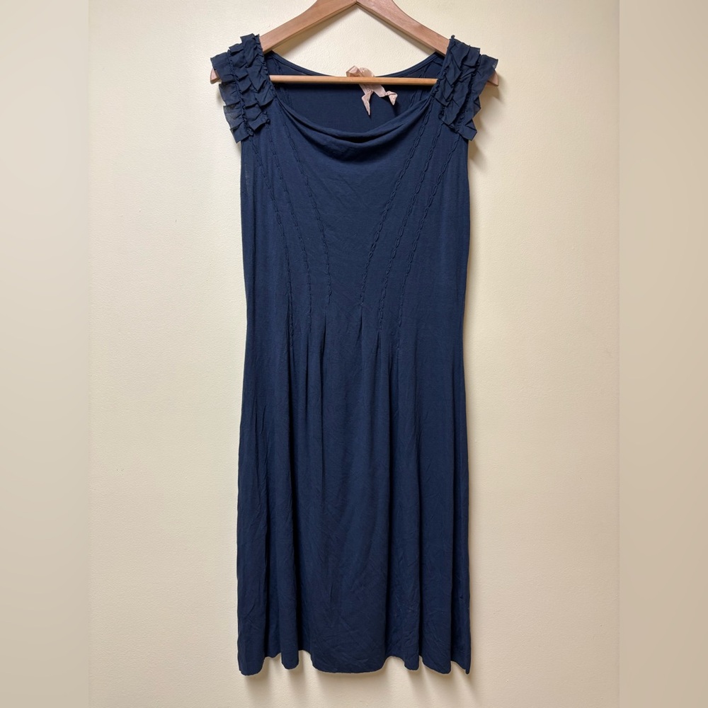 Anthropologie Bailey 44 Navy Blue Ruffle Sleeveless Jersey Dress - Large